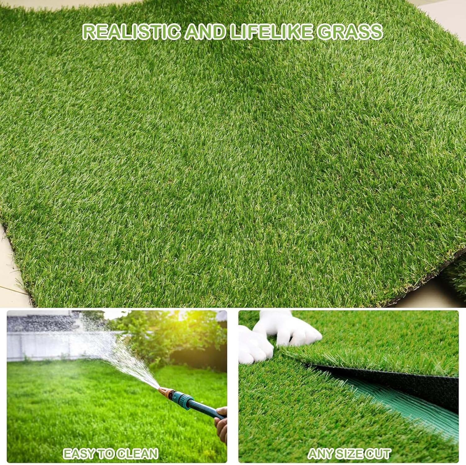 Artificial Grass Turf Carpet, Synthetic Dog Grass Rug Mat for Outdoor Indoor Garden Lawn Balcony Backyard Patio Landscape Balcony, 300 * 100 * 2.5Cm Green image number 4