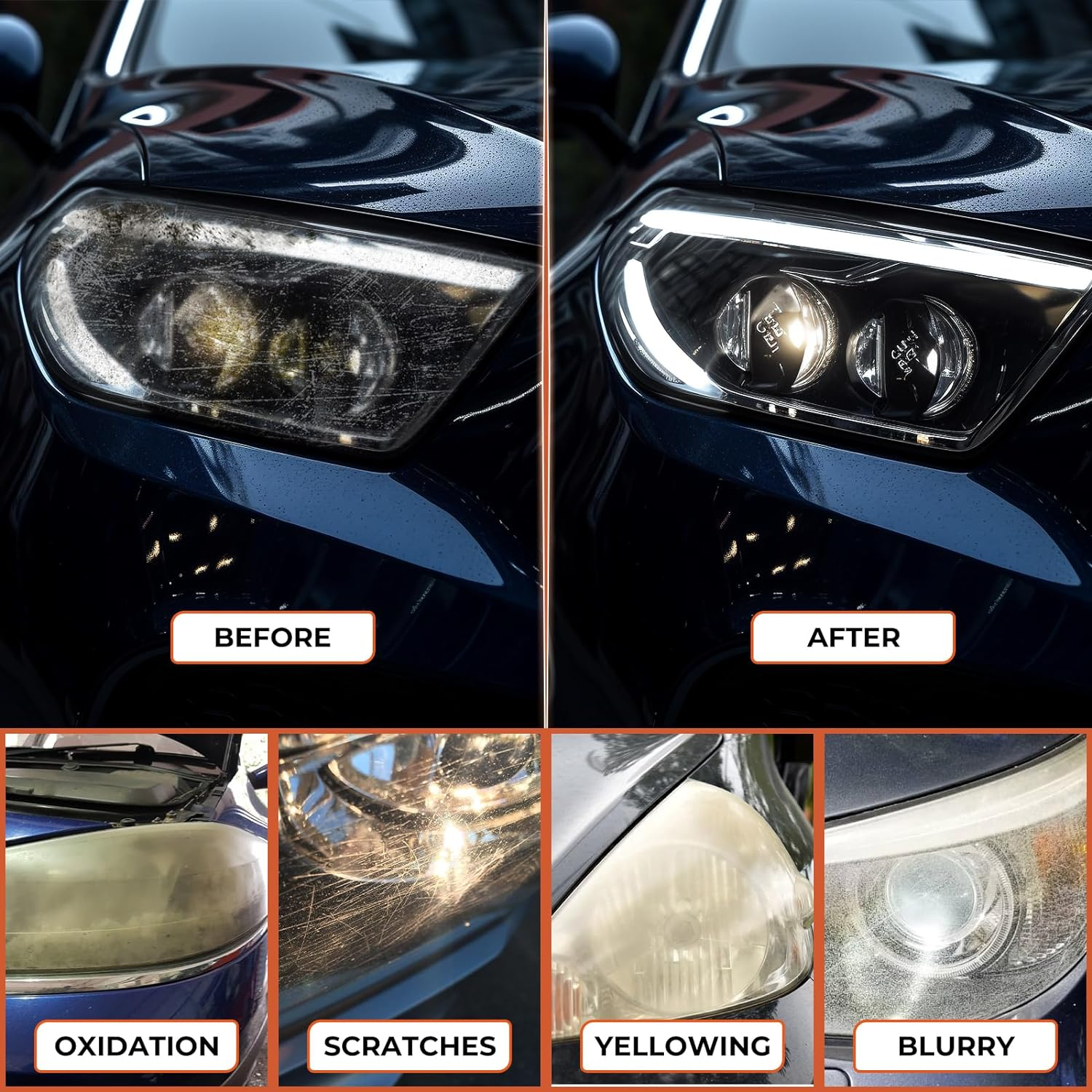 Headlight Restoration Kit, Polish Restore Cleaner Clean Tool DIY Polishing, Sanding Discs, Scouring Pads for Electric Drill, 3 Easy Steps to Restore Sun Damaged Car Headlights Lens image number 6