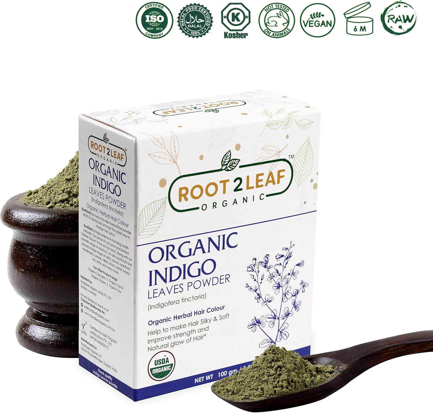 Root2Leaf Organic Pack of 2 Henna Leaf & Indigo Powder for Natural Hair Color and Repairs Damage Hair for Men and Women (100 Gms)