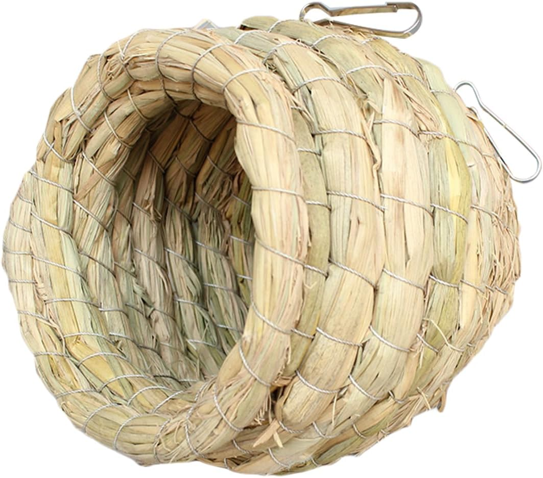 Hanging Straw Bird Nest Natural Fiber Birdhouse for Cage Warm Parrot Hideaway Shelter Hut for Small Finch Canary Lovebird Resting Breeding Playing image number 2