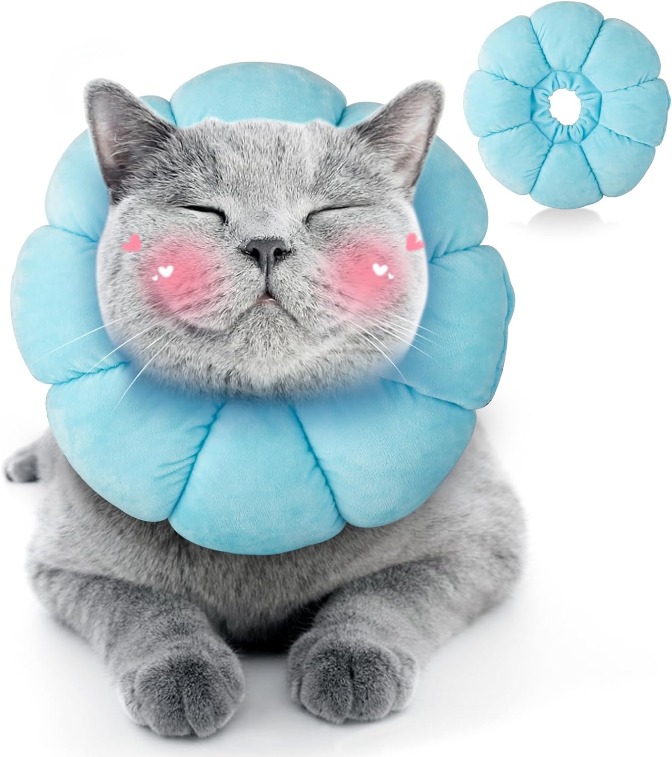 HYLYUN Cat Cone Collar Soft - Cute Flower Cat Recovery Collar, Adjustable Cat E Collar, Surgery Recovery Elizabethan Collars for Kitten and Cats (Blue) image number 2