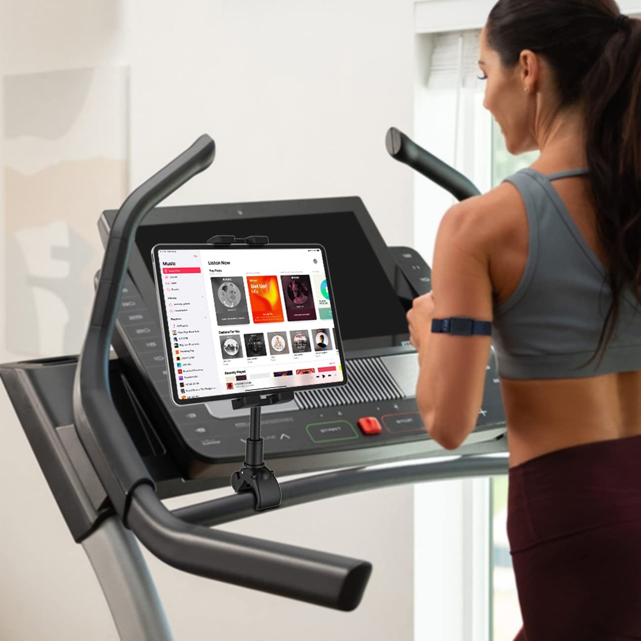 Gooseneck Spin Bike Tablet Mount, Charchendo Exercise Bikes Treadmill Tablet Holder, Indoor Bicycle Elliptical Handlebar Stand for Ipad Pro/Air/Mini, Galaxy Tabs, More 4-11" Cell Phone and Tablets image number 2