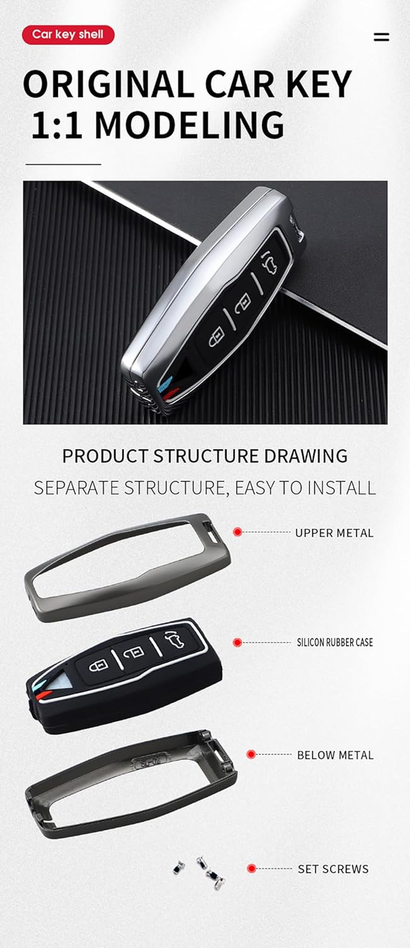 Ontto Alloy Car Key Fob Cover Fit for Mitsubishi Outlander 2022 2023 Smart Key Case Keyring Silicone Key Shell Holder Bag Keychain Protection Accessories Silver A image number 3