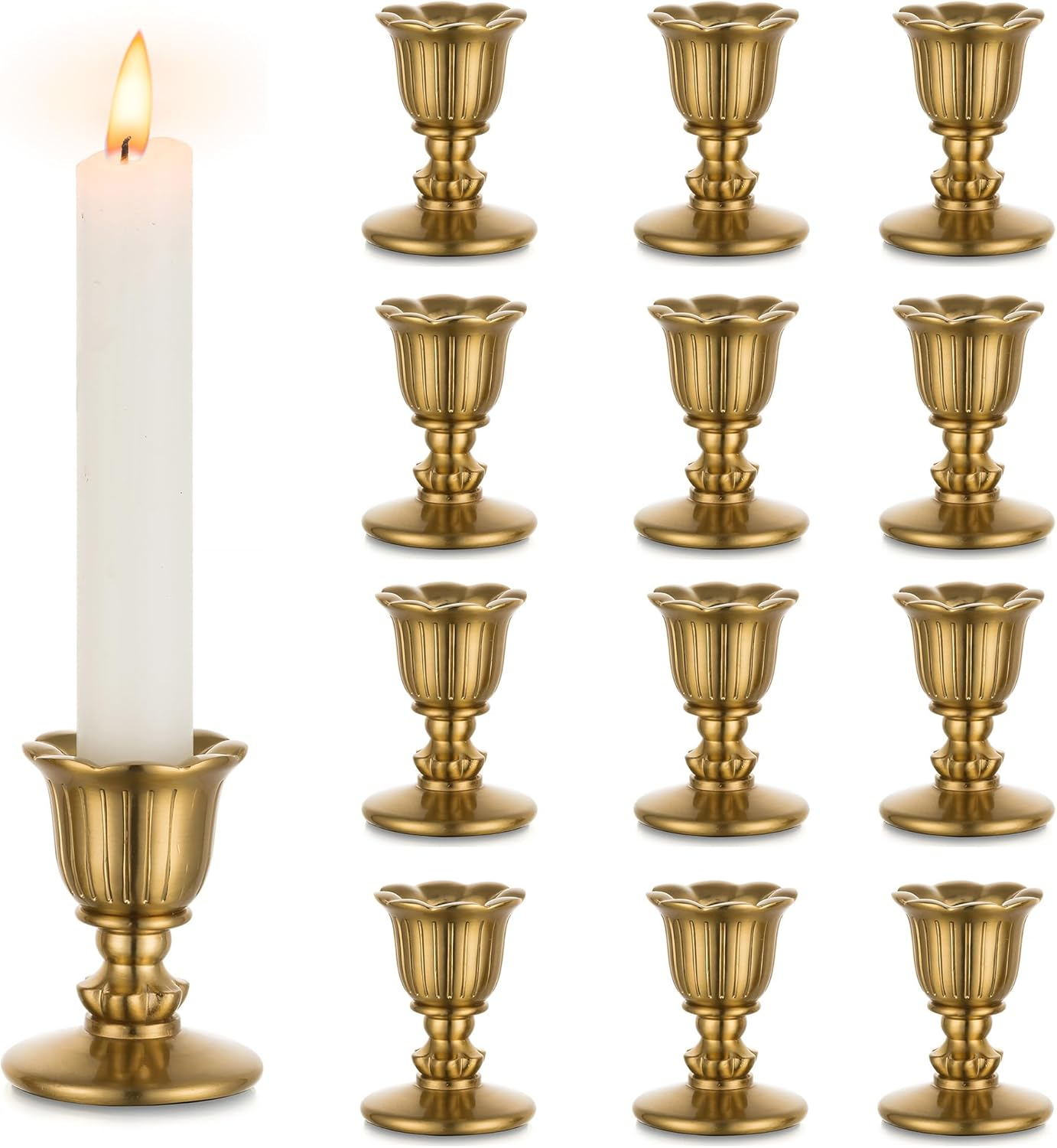 Vintage Candlestick Candle Holders Brass - Romadedi Taper Gold Candle Stick Victorian Style for Table Centerpiece Wedding Reception Festive Christmas Mantel Decoration or Home Decor Set of 6 image number 3