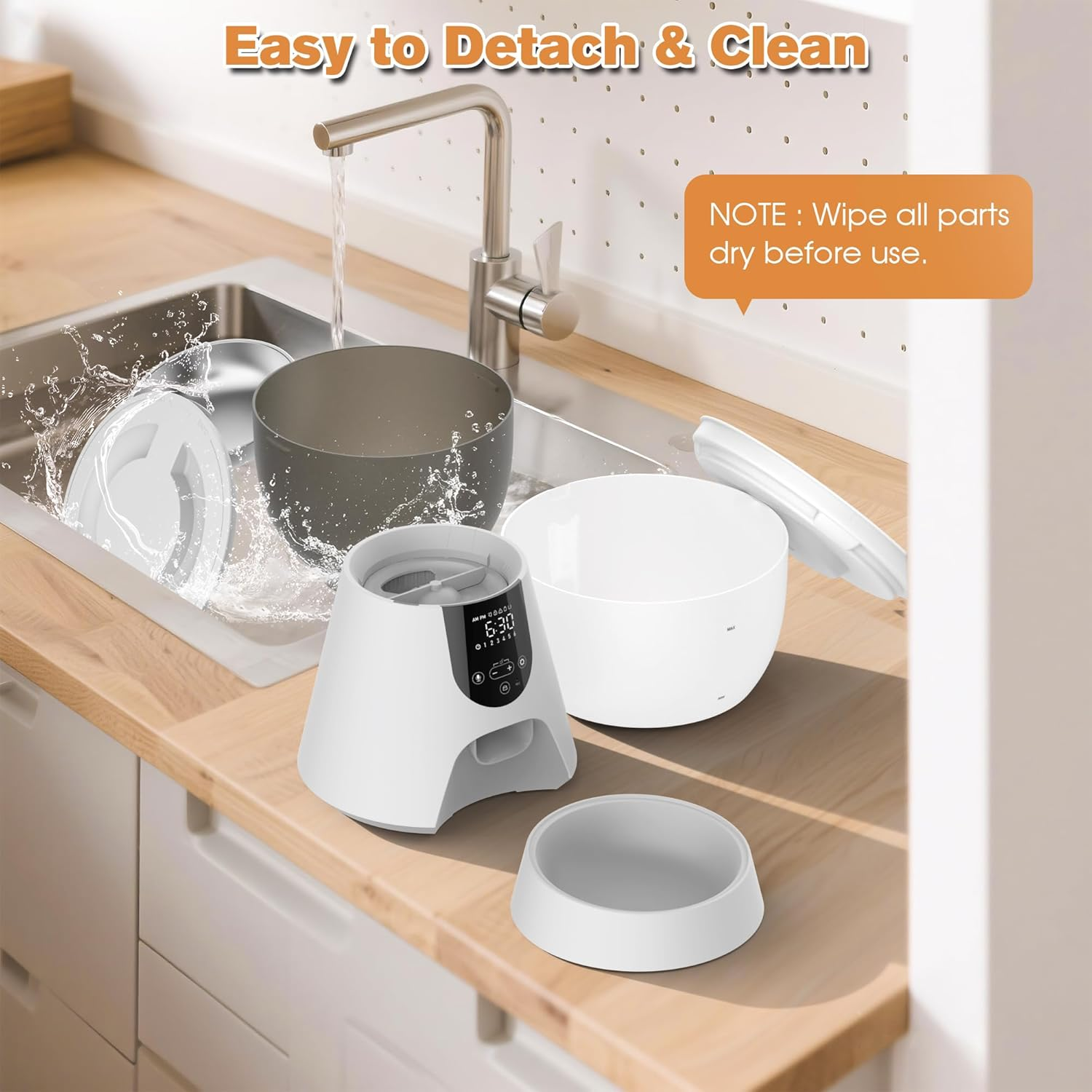 Advwin Automatic Cat Feeder and Water Fountain, 2-In-1 Feeding Set with Programmable Schedule & Voice Recorder, Dual Power Supply, Auto Pet Food Dispenser for Cats & Dogs image number 5