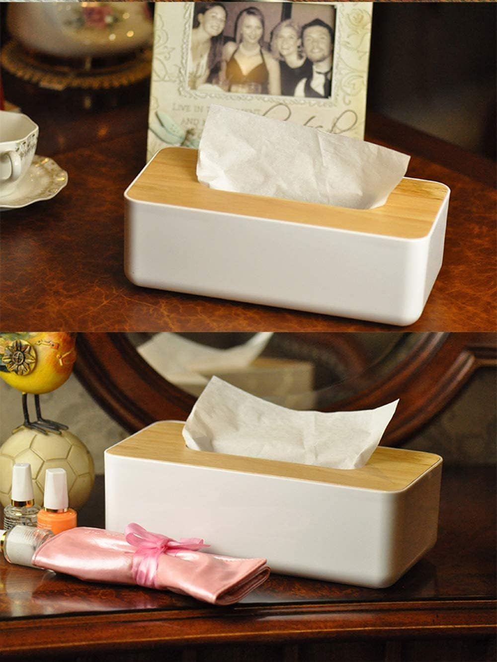 Wood Tissue Box Cover Gloves Box Holder Wooden Rectangular Tissue Box Holder for Storage on Bathroom Vanity, Countertop, Bedroom Dresser (Large(10.2 X 5.1 X 4.5)) image number 2