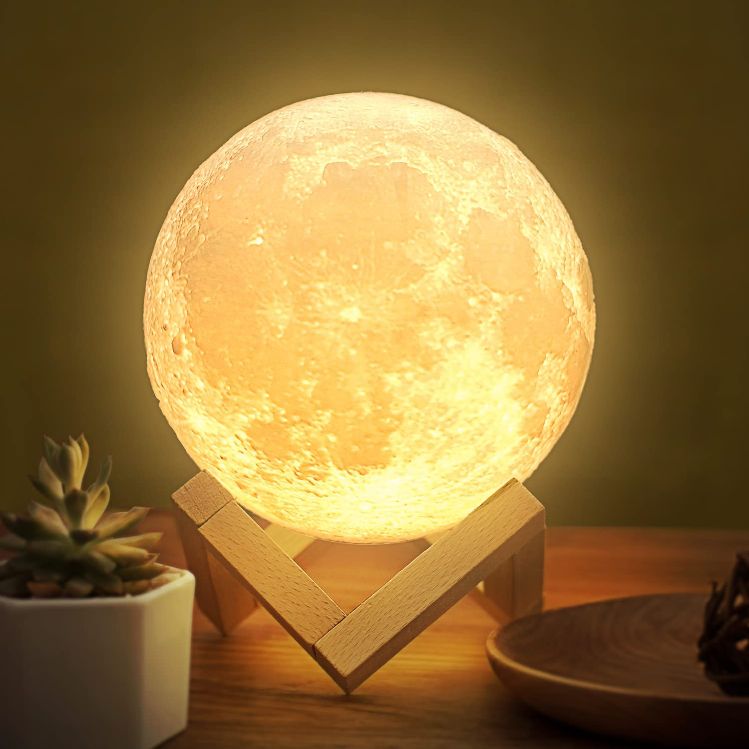 Moon Lamp Balkwan 4.7 Inches 3D Printing Moon Light Uses Dimmable and Touch Control Design,Romantic Funny Birthday Gifts for Women,Men,Kids,Child and Baby. Rustic Home Decor (4.7 Inches) image number 3