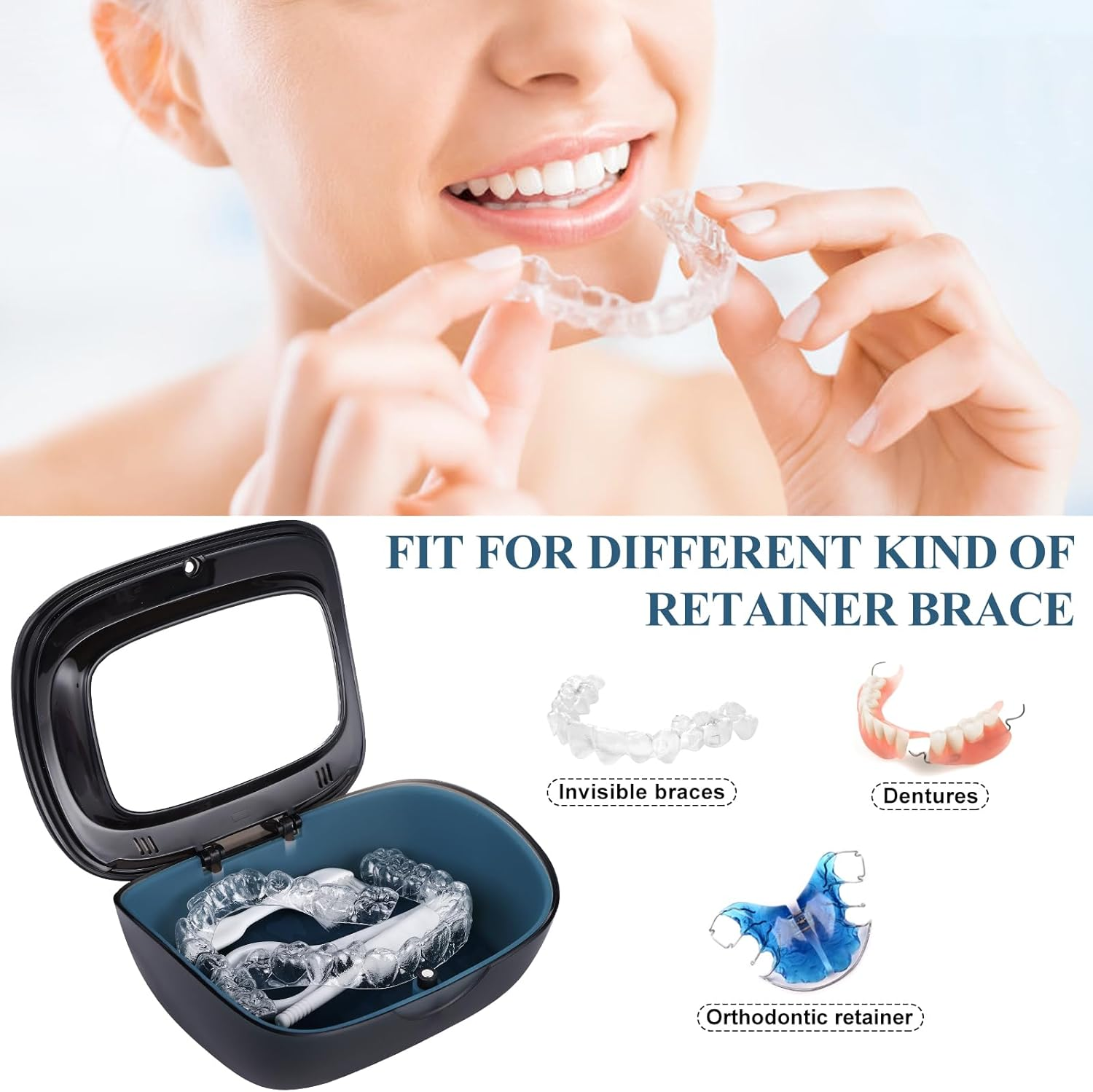 Double Layer Aligner Case Retainer Case with Mirror, Retainer Holder with Remover Tool and Cleaning Brush with Vent Holes Compatible with Aligner Case, Retainer Case,Orthodontic Supplies Case - Black image number 4