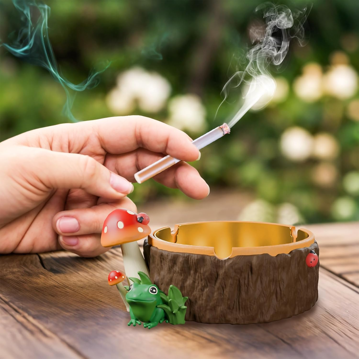 Ashtray, Cute Mushroom Ashtray with Stainless Steel Tray for Cigarette, Resin Ash Tray for Indoor or Outdoor Use Mushroom Decor, Ash Holder for Home and Garden Decor image number 1