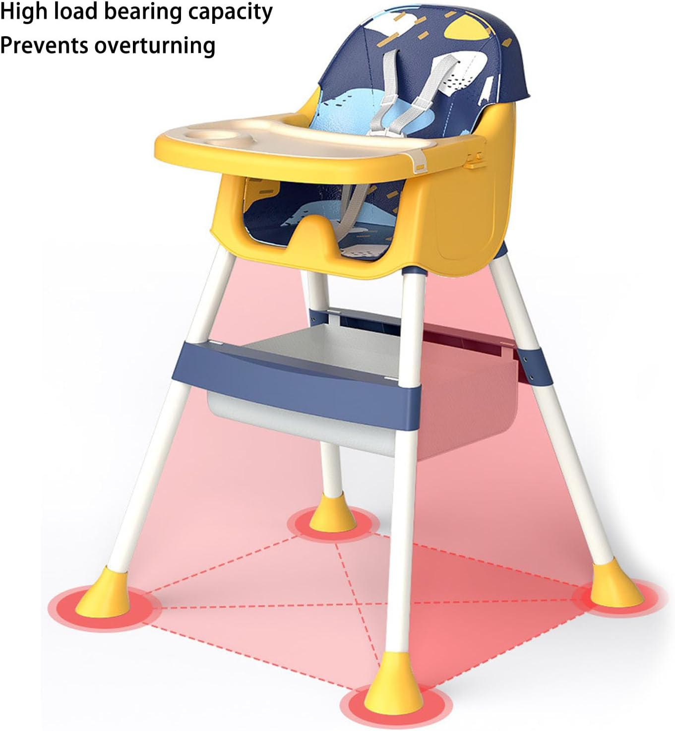 Baby High Chair, 4 Wheels Portable Infant Dining Chair with Adjustable Backrest Footrest, Feeding Highchair with One Step Brake, Flip up Armrests, Double Tray, 5-Point Safety Belt image number 4