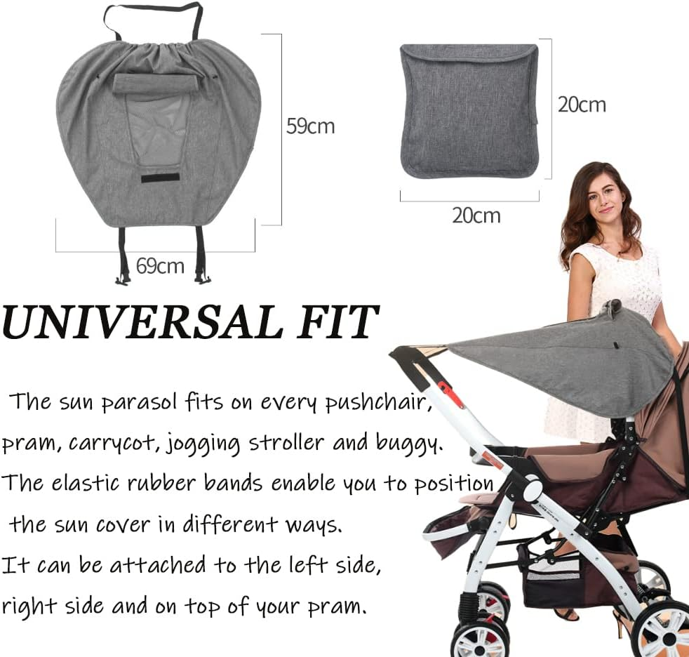 Upf50+Universal Buggy Pram Sunshade Waterproof Baby Strollers Sun Cover with Viewing Window Foldable Adjustable Toddler Pram Window Pushchairs Sun Visor Anti-Uv Umbrella Canopy image number 2
