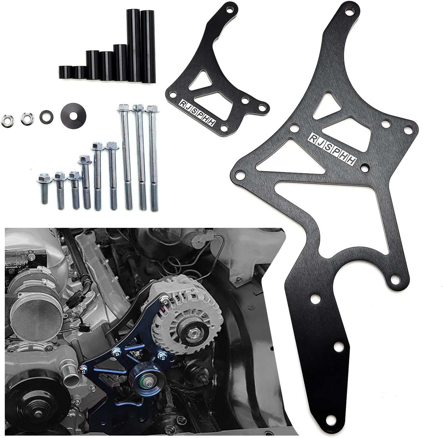 LS Engine Serpentine Bracket Alternator & Power Steering Pump Swap Conversion for Chevrolet LS1 LS2 LS3 LS6 LS7 Engines, 4.8L, 5.3L, 6.0L, 6.2L Truck & SUV Engines (Black) image number 4