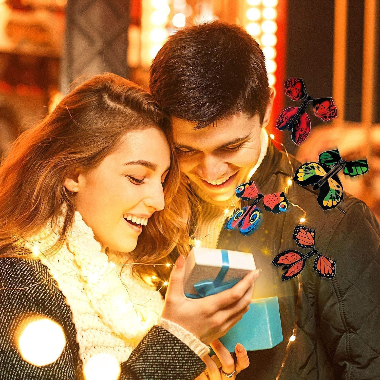 Magic Flying Butterfly Toy, Wind up Rubber Band Powered Flying Butterfly Surprise for Colorful Bookmark and Easter Egg Basket Stuffers - 6 Pcs