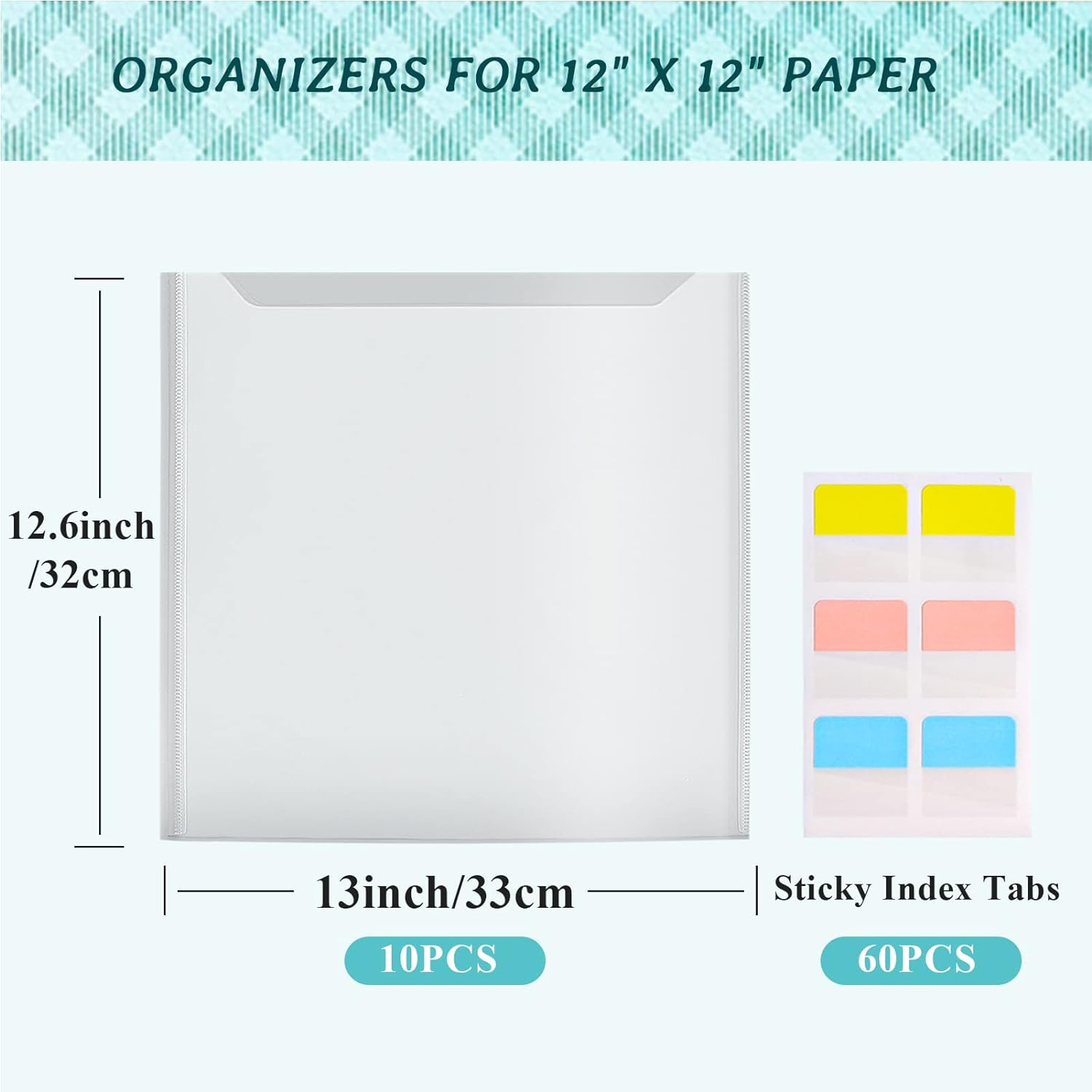 Caydo Scrapbook Paper Storage Organizer with 60 Sticky Index Tabs, 10 Pack Plastic Paper Storage Bag for Holding 12 X 12 Inch Scrapbook Paper Cardstock Vinyl Paper and Paper File image number 3