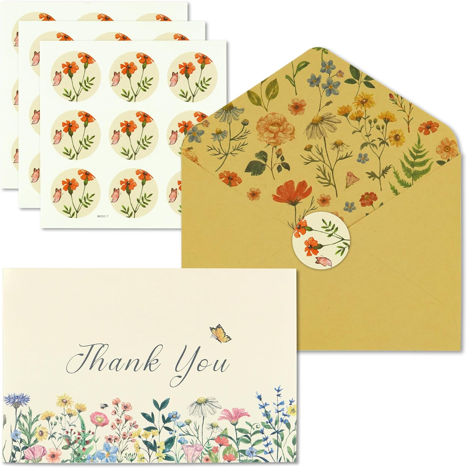 24 Pcs Floral Thank You Cards with Envelopes Bulk, YITOBA 4X6 Inch Butterfly Wildflower Thank You Cards with Seal Stickers for Small Business, Wedding, Graduation, Bridal Shower (Cartoon) image number 6