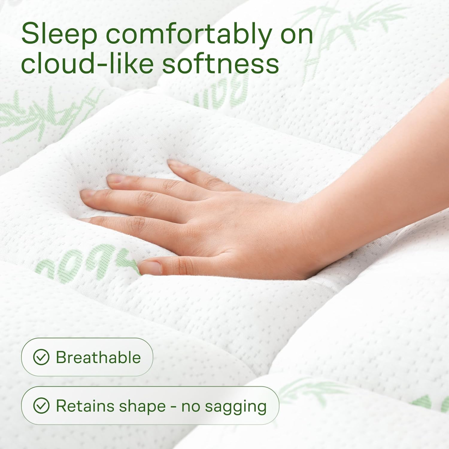 Ultra Soft Twin XL Size Mattress Topper - Viscose Made from Bamboo Pillow Top Mattress Pad for Back Pain Relief - Naturally Cooling for Hot Sleepers, Green image number 1