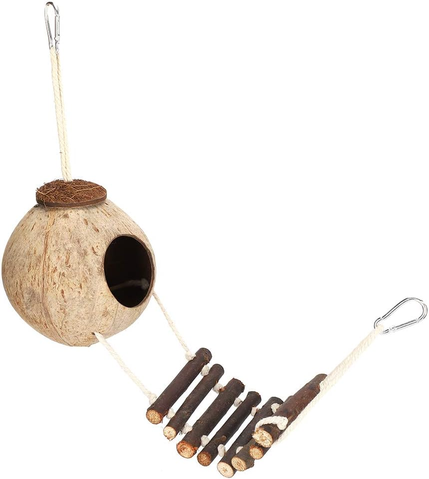 High Hardness Coconut Nest, Bite Resistance Coconut Shell House, Climbing Ladder Hideaway Toy House for Birds image number 2