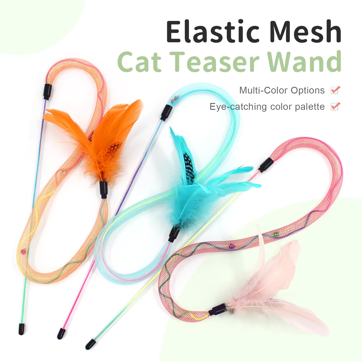 SONGWAY Cat Rainbow Wand Toy - Rainbow Cat Feather Toys with Bells, Colorful Mesh Teaser Wand with Feather Tail, Interactive Toys for Indoor Cats Kittens, Light Color image number 3