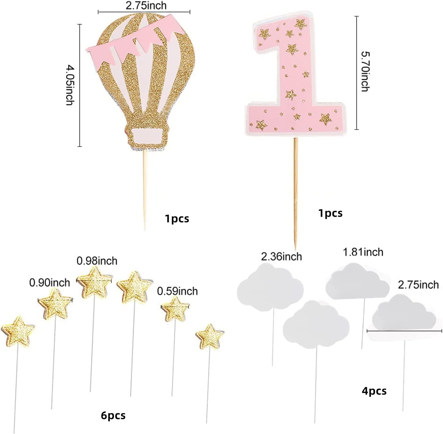 12 Pack Hot Air Balloon Cake Topper with White Cloud Little Stars for Boys First Birthday Party Decorations (Pink) image number 5