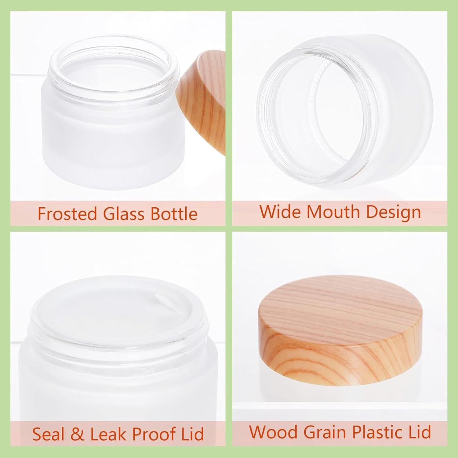 Glass Coastal Container with Lid,Round Frosted Glass Jars with Leakproof Lids,Reusable Small Empty Sample Jars for Makeup Lip Scrub Balm Lotions Sample Eye Creams DIY (4Pcs, 50ML) image number 2
