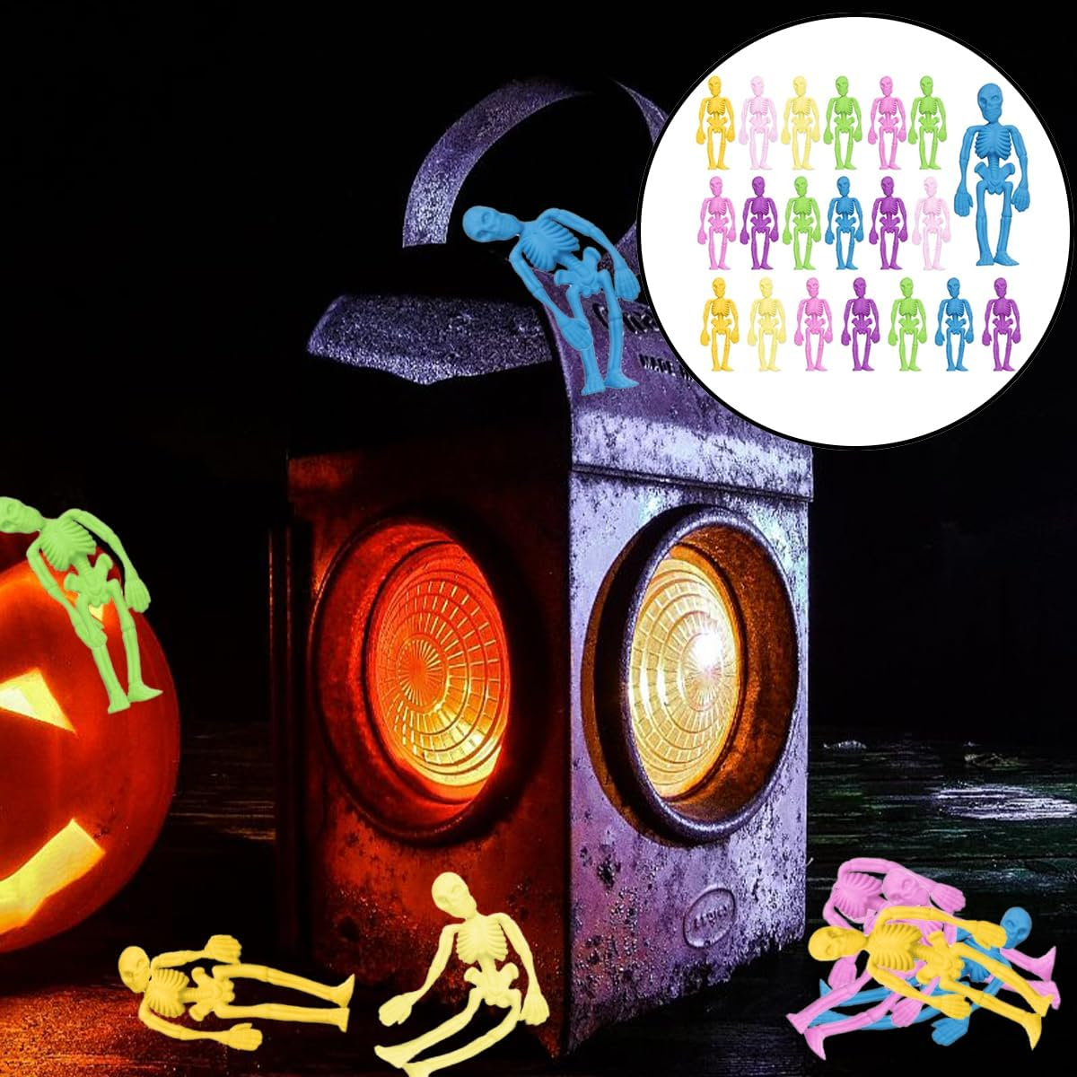 Skeleton Toys, 20 Pcs Soft Elasticity Decompression Skeletons for Halloween Party Favors and Treat Bags (Mixing Colors)
