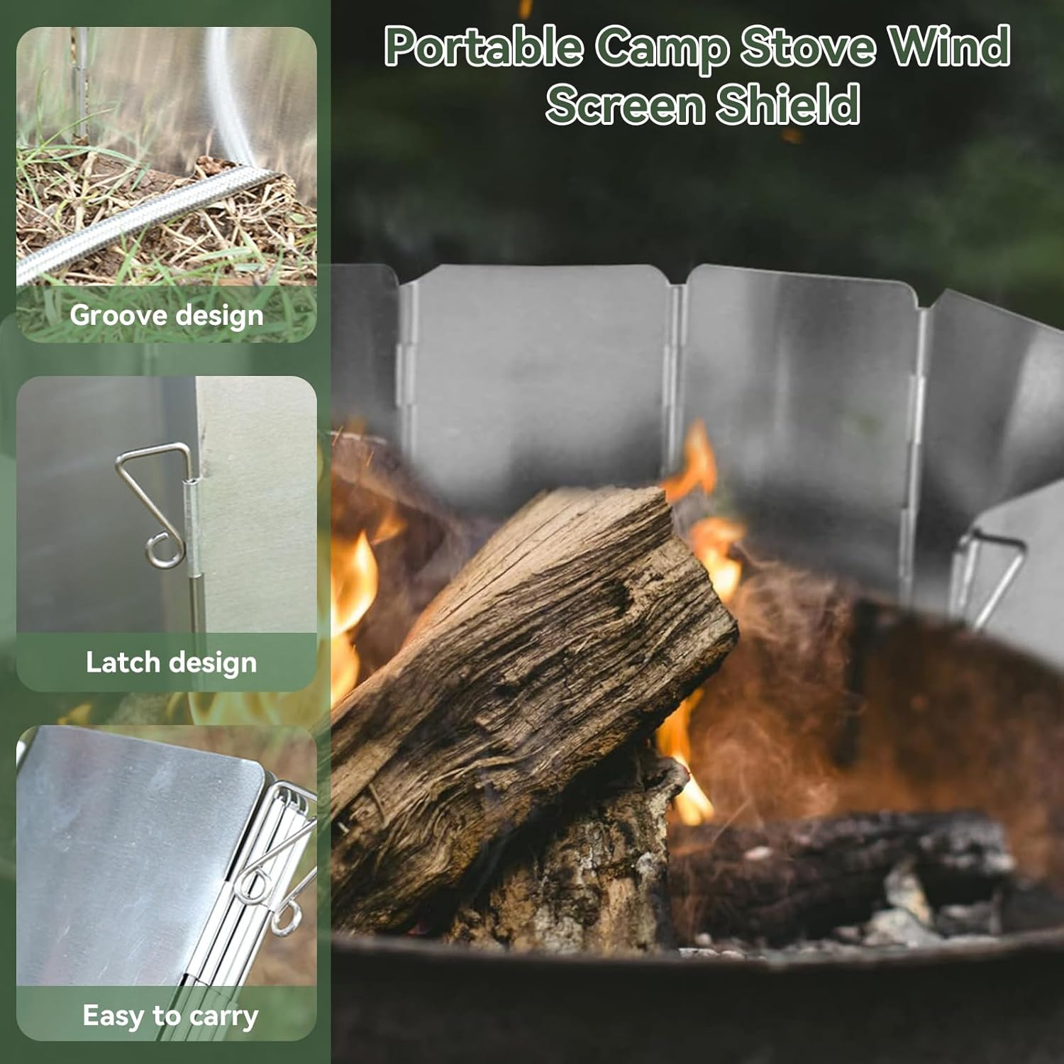 Portable Camp Stove Wind Screen Shield with Carrying Bag, 10 Plates Folding Outdoor Camping Picnic Cooker Stove Ultralight Wind Screen, Heat-Resistant Foldable Wind Guard for Gas & Butane Stoves (10)