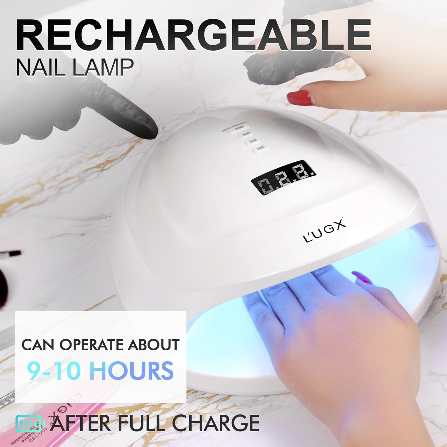 L'UGX Rechargeable UV LED Nail Lamp, 60W Nail Lamp Professional Nail Dryer with 4 Timer Setting, UV Light for Gel Nails, Perfect for Salon & Home image number 4