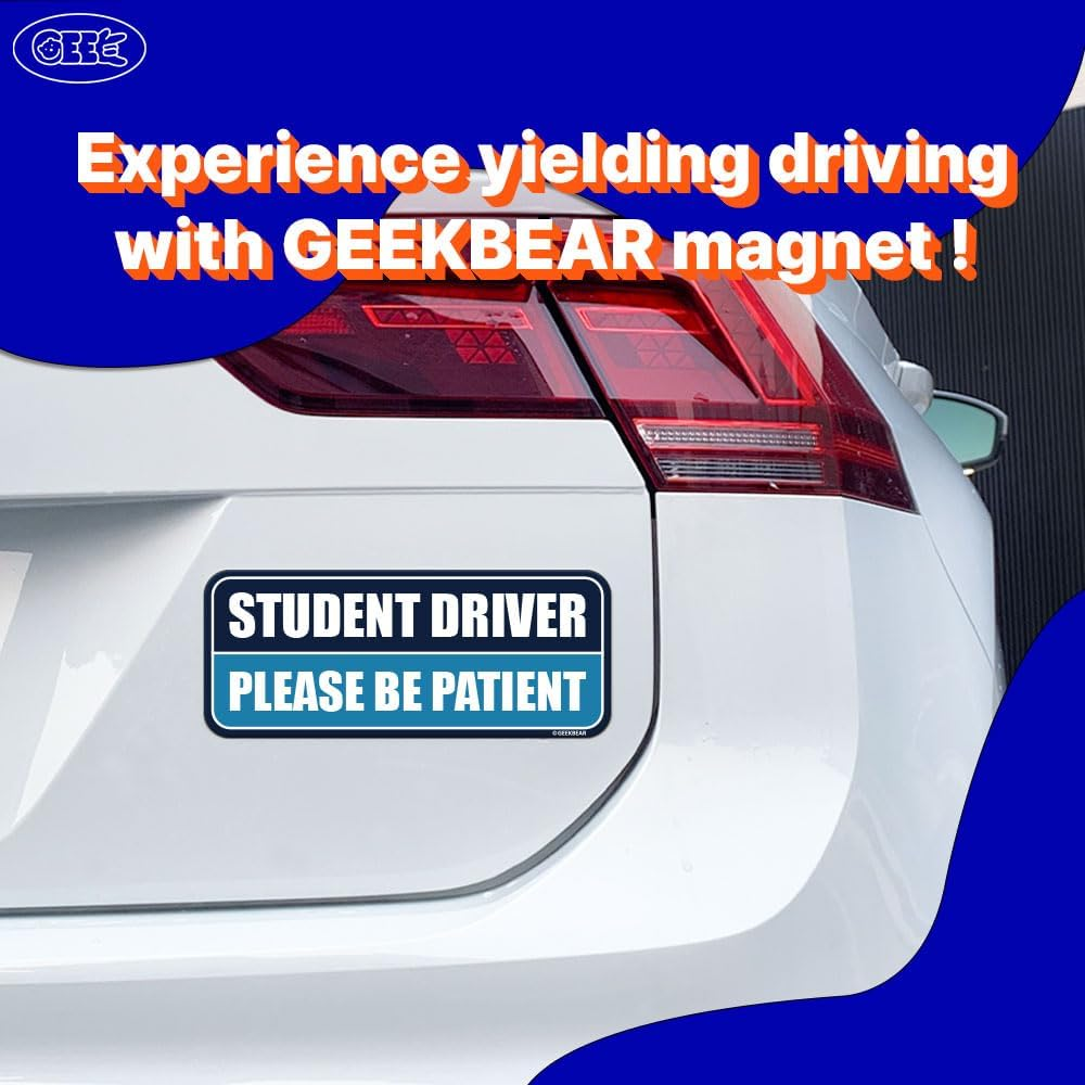 GEEKBEAR Student Driver Car Magnet - Colorful, Reflective, Weather-Resistant - Rectangular 8.7 X 3.5 in (Navy/Blue) image number 1