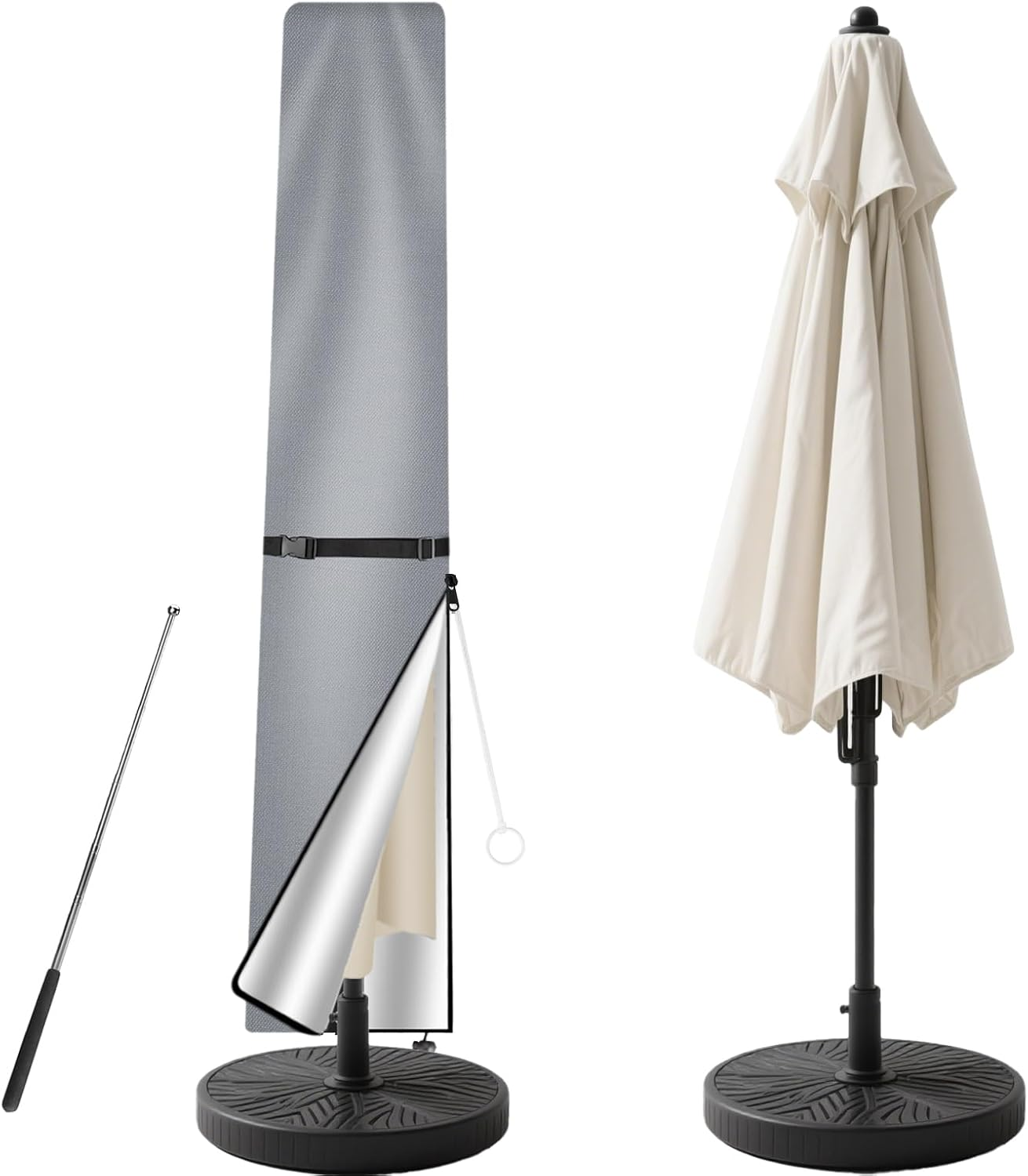 Neween Cantilever Parasol Cover with Rod, 210D Heavy Duty Waterproof Windproof Garden Offset Large Umbrella Cover with Zipper and Storage Bag Fit for 2.7-3.9M Outdoor Parasol (Black, 280X30/81/46Cm)