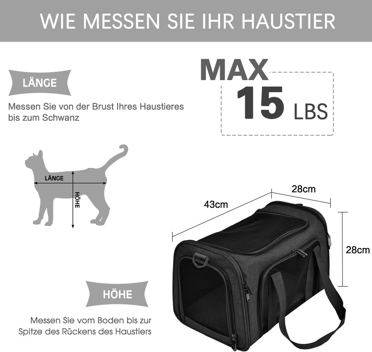 Transport Bag for Cats, Dogs, Foldable Carry Box for Medium Small Pets on Plane, Transport Box for Pets, 15 Lbs Cats Dogs Carry Box (Black, Medium) image number 3