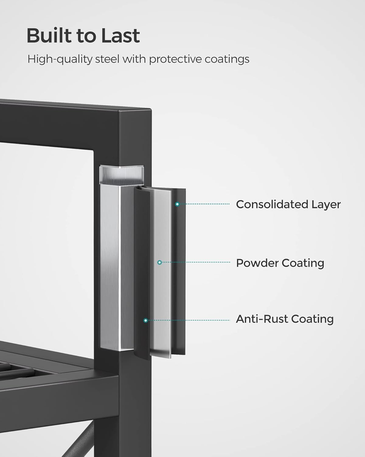 SONGMICS 5-Tier Metal Storage Rack, Shelving Unit with X Side Frames, Dense Mesh, 12.6 X 23.6 X 57.3 Inches, for Entryway, Kitchen, Living Room, Bathroom, Industrial Style, Black UBSC165B01 image number 3