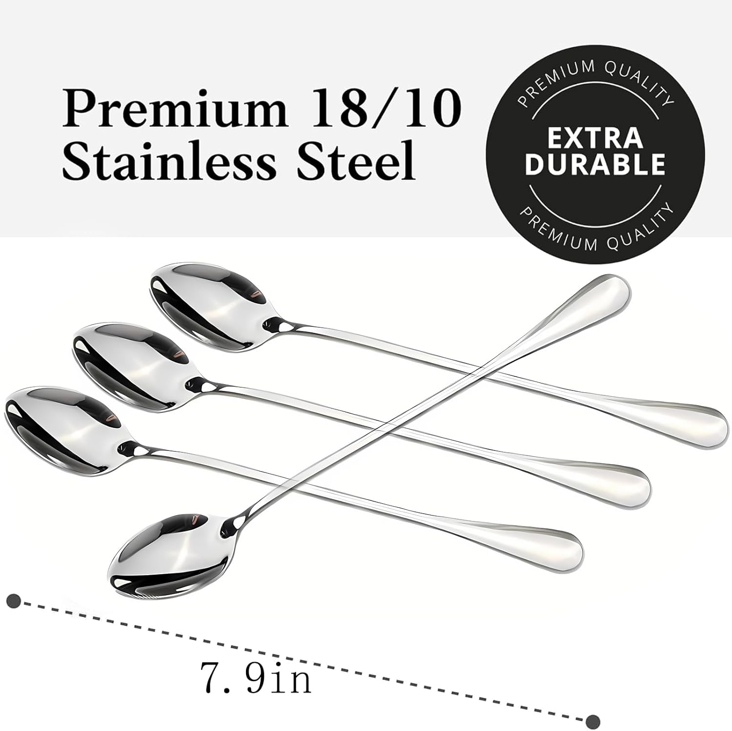 Long-Handled Ice Tea Spoon, Cocktail Stir Spoons, Stainless Steel Coffee Spoons, Ice Cream Scoop Set of 8 image number 5