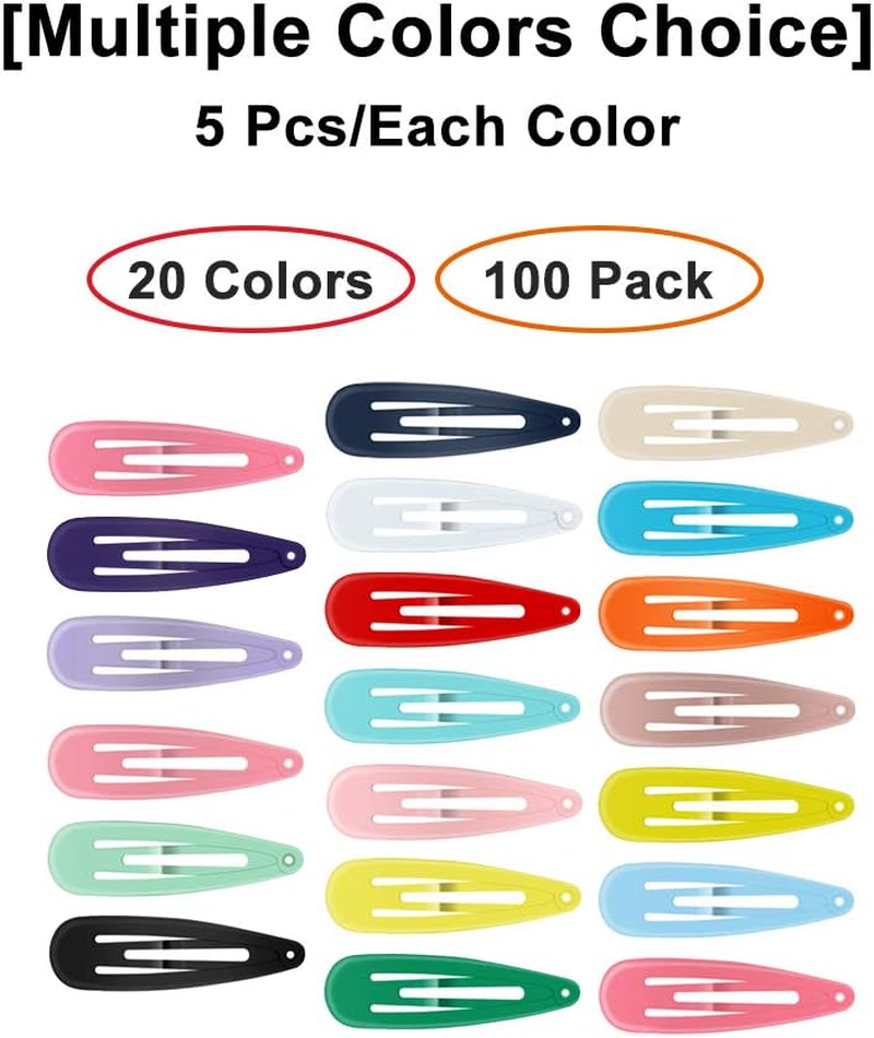 Hair Clips, ECADY (100-Pack 20 Colors) Non-Slip Snap Barrettes for Girls, Women, Kids - 2 Inch image number 1