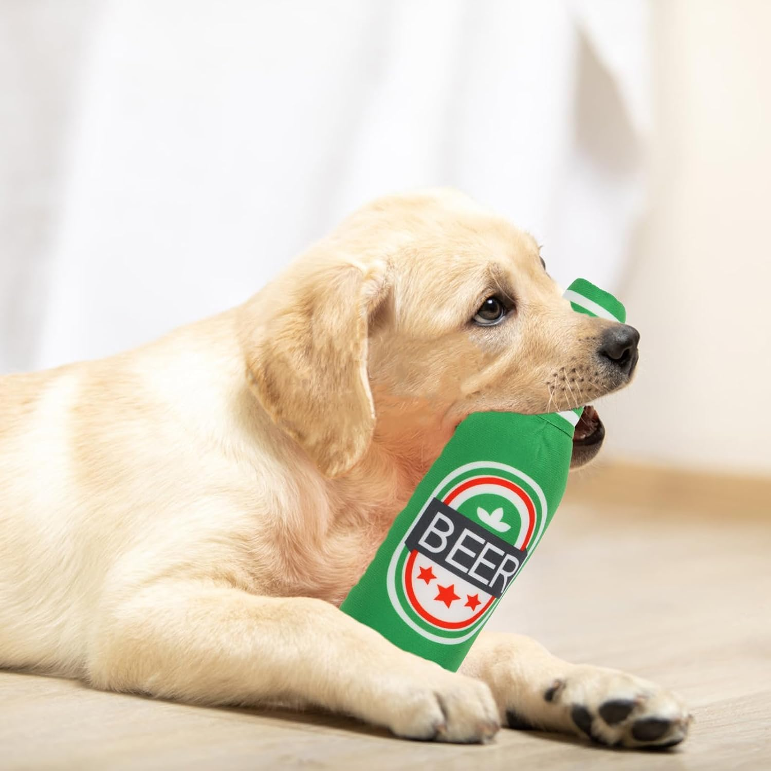 2 Pieces Soft Beer Bottle Plush Dog Squeaky Toy - Dog Chew Squeaky Toy for Small, Medium, and Large Dogs