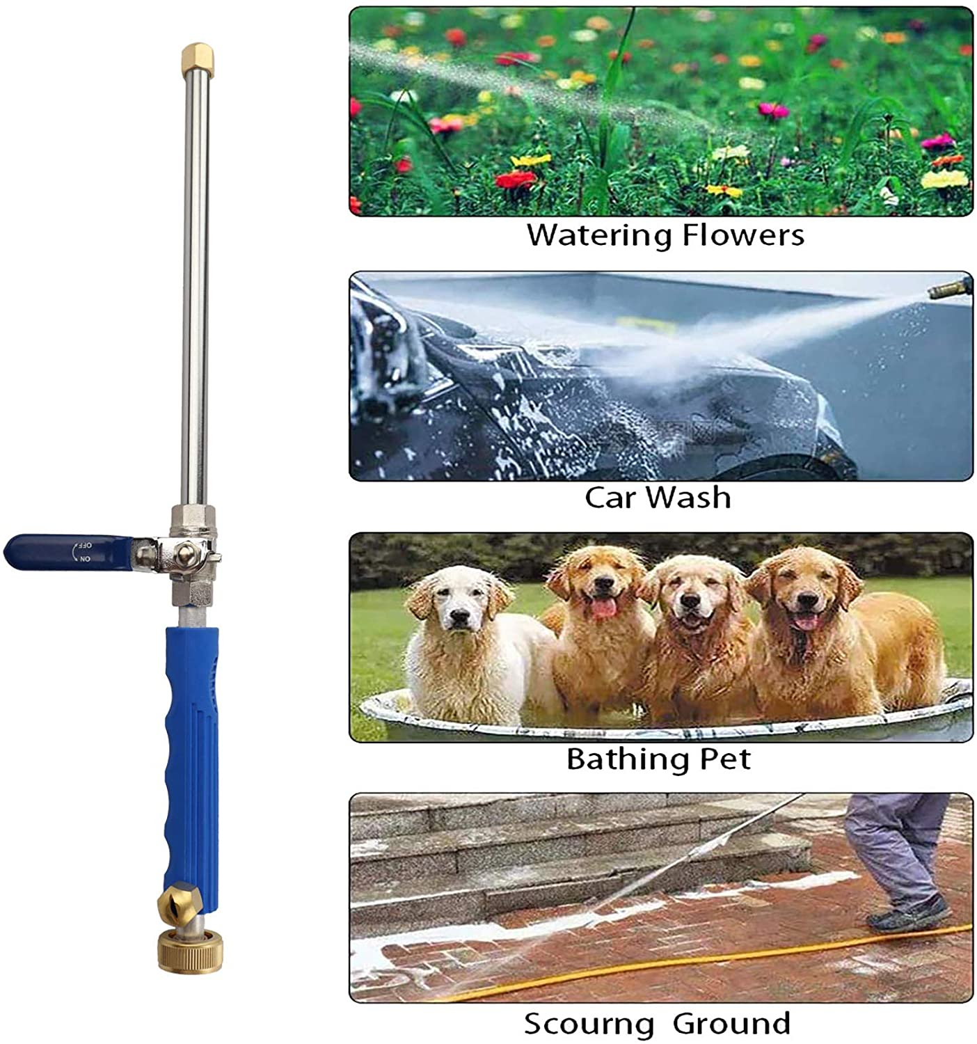 High Pressure Power Washer Wand, Hydro Jet Water Hose Nozzle,Watering Sprayer Cleaning Tool, Wand Lance for Gutter Patio Car Pet Window Glass Blue