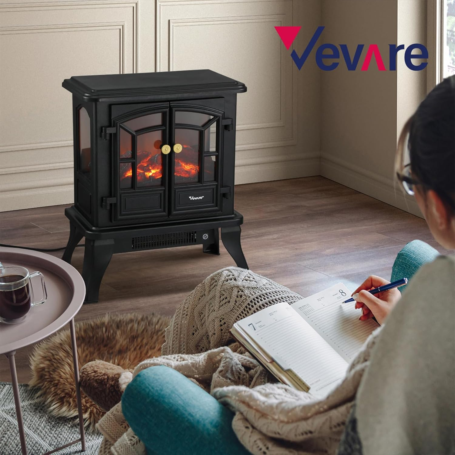 Electric Fireplace Fire Heater Freestanding 3D Flame Effect Indoor 2000W, 50X58X26Cm image number 2