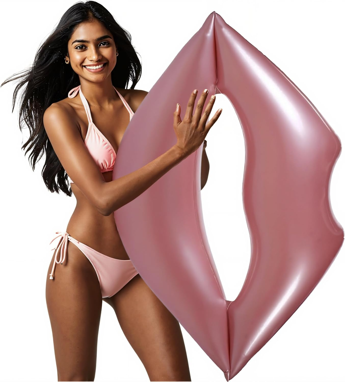 Giant Pink Lips Pool Float &ndash; 46 X 30 Inch Adult Water Lounger Large Pool Float Inflatable Mouth Print Floating Row Water Toy Rest Swimming Pool Float