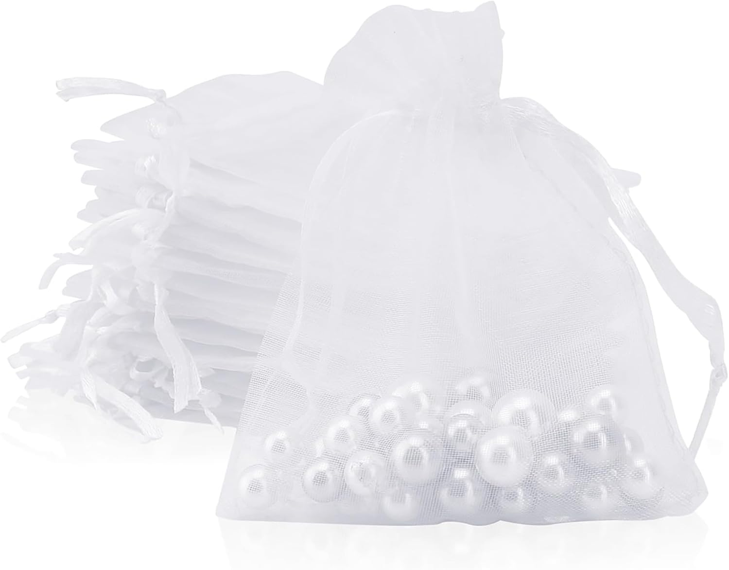 Organza Bags Small Mesh Bags Drawstring 3X4 Inch 50PCS White Sheer Wedding Party Favor Bags Mesh Gift Sachet Pouches Jewelry Gift Bags Mini Candy Bag for Graduation Party Festival Christmas New Year image number 1