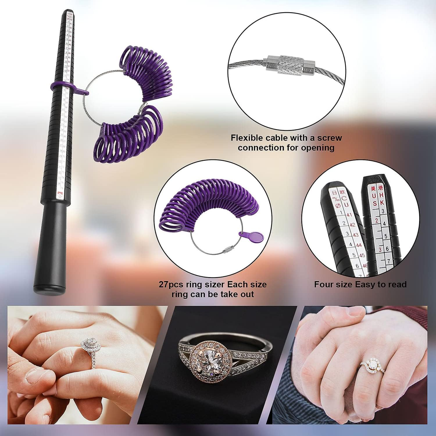 Jewelry Tool Set - Ring Mandrel Stick, Finger Size Measuring Kit with Sizer Belts, Plastic Gauge for Jewelry Making & Sizing