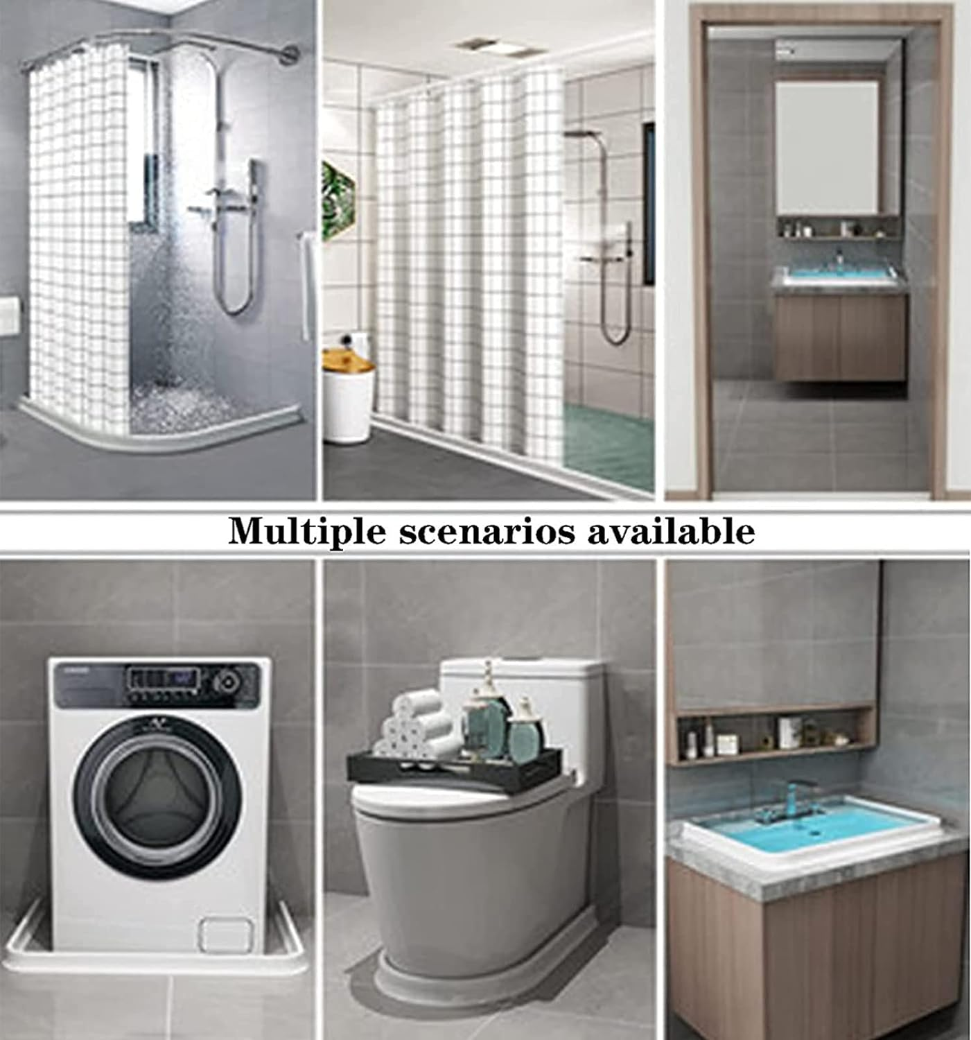 Silicone Wet Room Bathroom Floor Seal,Screen Door Seal Strip,Collapsible Shower Threshold Water Dam the Bathroom and Kitchen Dry and Wet Separation(39 Inch) White image number 2