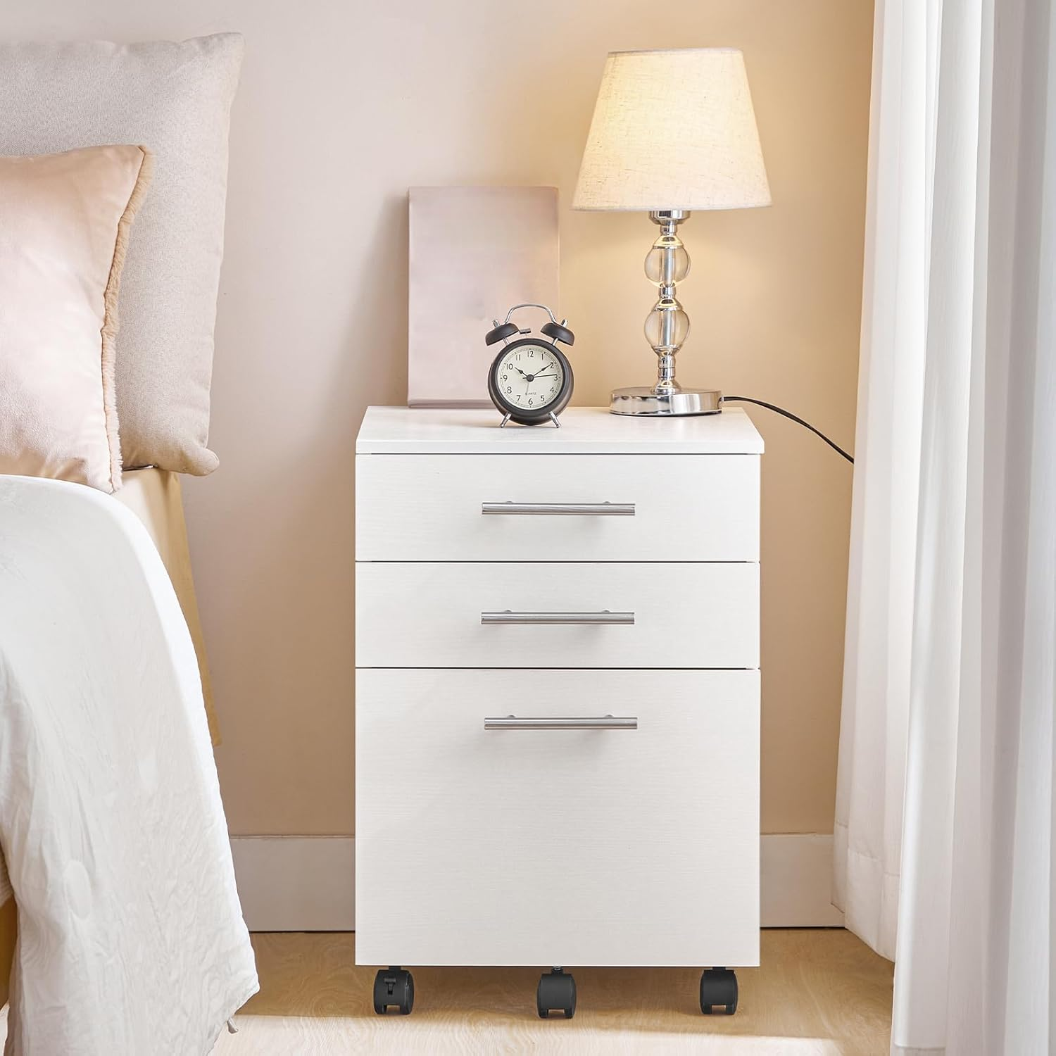 HOOBRO 3-Drawer File Cabinet, Wooden under Desk Filing Cabinet, Fits A4/Letter Size for Home Office, Small Rolling Storage Drawer Chest, Printer Stand with Drawers, White WW02WJ01G1 image number 6