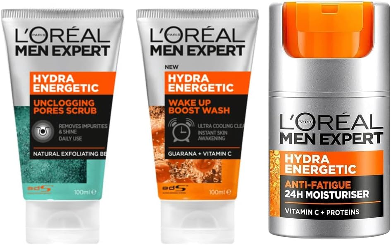L'Or&eacute;al Paris Men Expert, Hydra Energetic Skincare for Men, for Dry and Tired Skin, with Vitamin C, Trio Bundle - Face Scrub 100Ml, Face Wash 100Ml & Face Moisturiser 50Ml image number 4