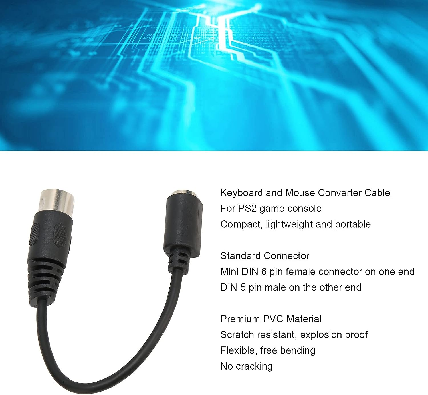 Keyboard and Mouse Adapter Cable for , 5 Pin Male DIN to 6 Pin Female Mini DIN, 0.15M / 5.9In, Plug and Play. image number 4