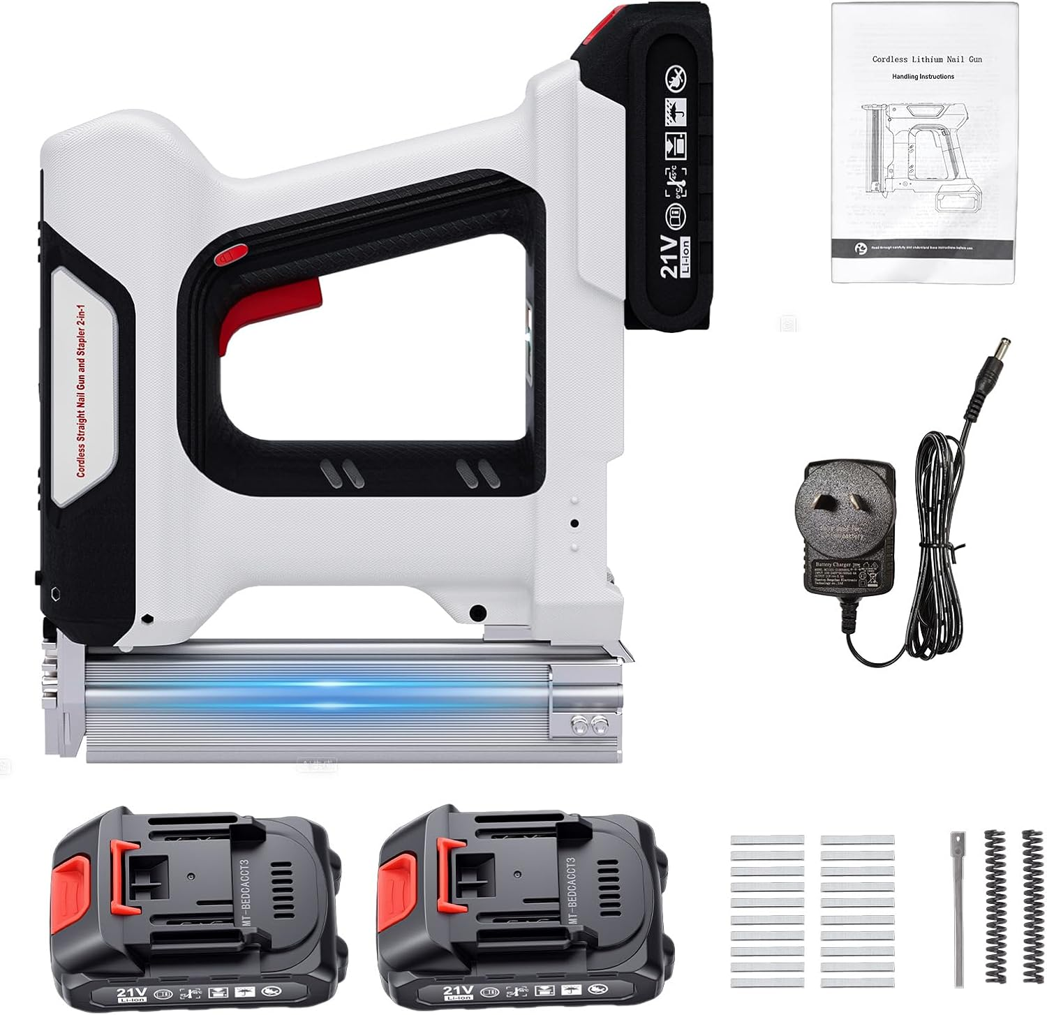 Advwin Brad Nail Gun, 2 in 1 Electric Nailer/Staple Gun, 18 Gauge Cordless Brad Nailer with 1000Pcs Straight Nails/Staple, 2 Nailing Modes, for Woodworking, Material Repair, DIY, Home Improvement image number 4