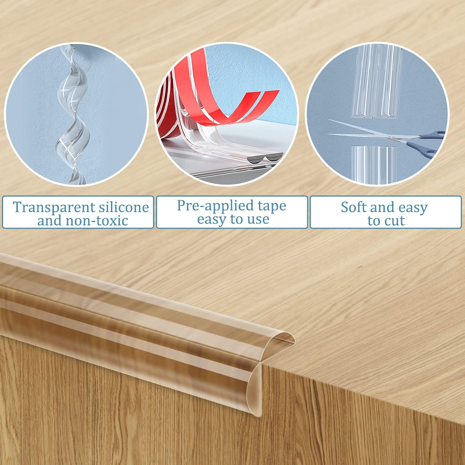 Edge Protector Baby Proofing Corner Protectors, 19.7Ft Clear Silicone Guards Strip Child Safety Edge Covers Bumper for Table, Cabinets, Crib, Sharp Edge Protector with 4 Pack Corner Guards image number 4