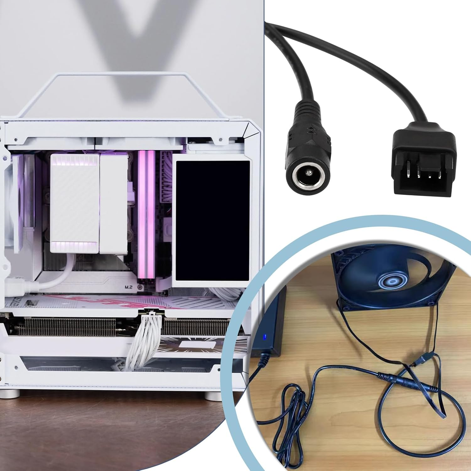 Emagtech 4PCS Fan Extension Cable DC5521 Female to 4 Pin Male 22AWG PWM Housing Fan Cable 12V Power Supply Adapter for CPU Fans PC Cooling Fan 24Cm image number 3