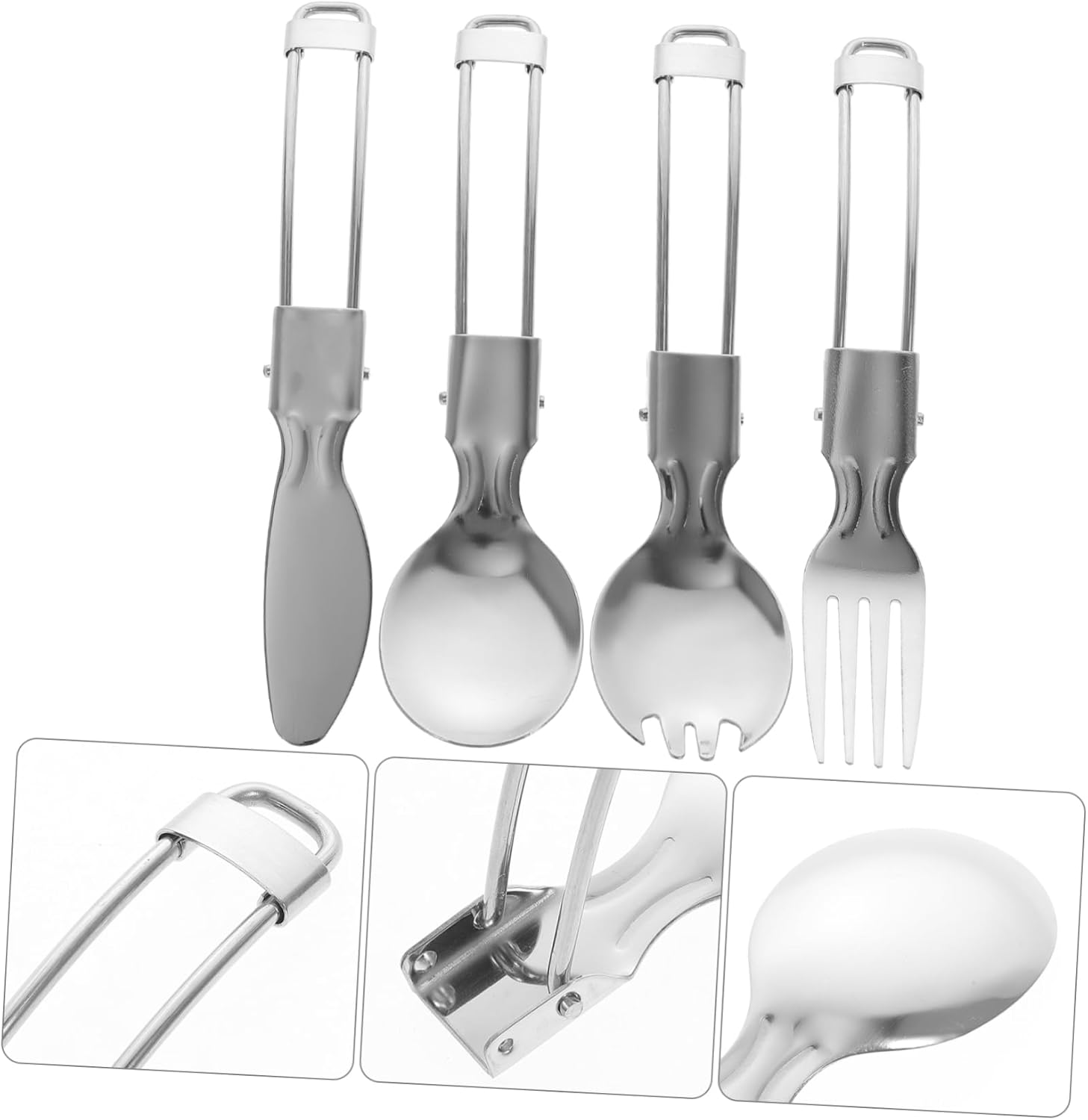 2Sets Travel Folding Cutlery Stainless Steel Utensils Reusable Picnic Silverware Compact Dinnerware for Camping Hiking Outdoor Adventures image number 6