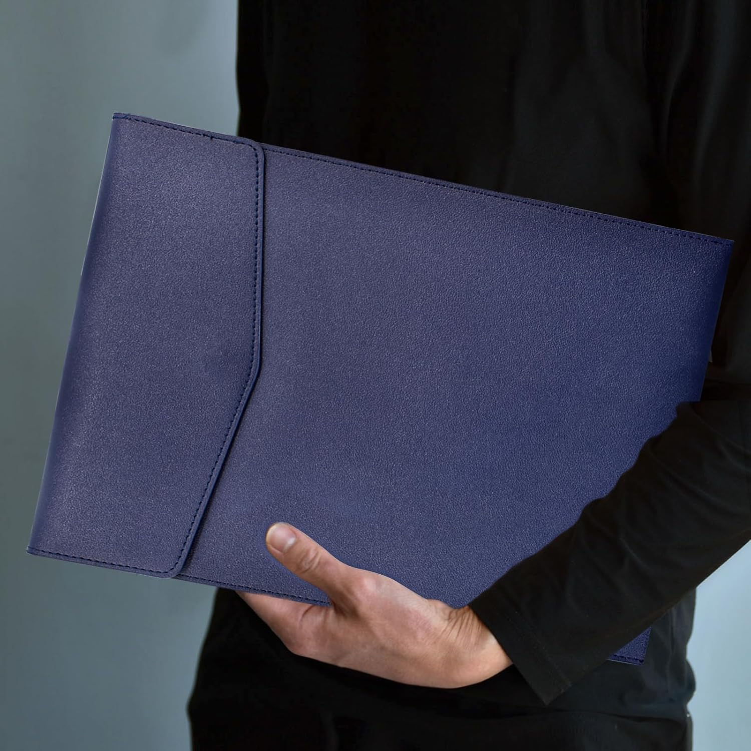 VANRA 1 Piece PU Leather File Folder Vertical A4 Document Holder File Envelope Waterproof Leather Portfolio Case Filing File Organizer for Letter Size with Magnetic Button Closure (Navy Blue) - Brown image number 6