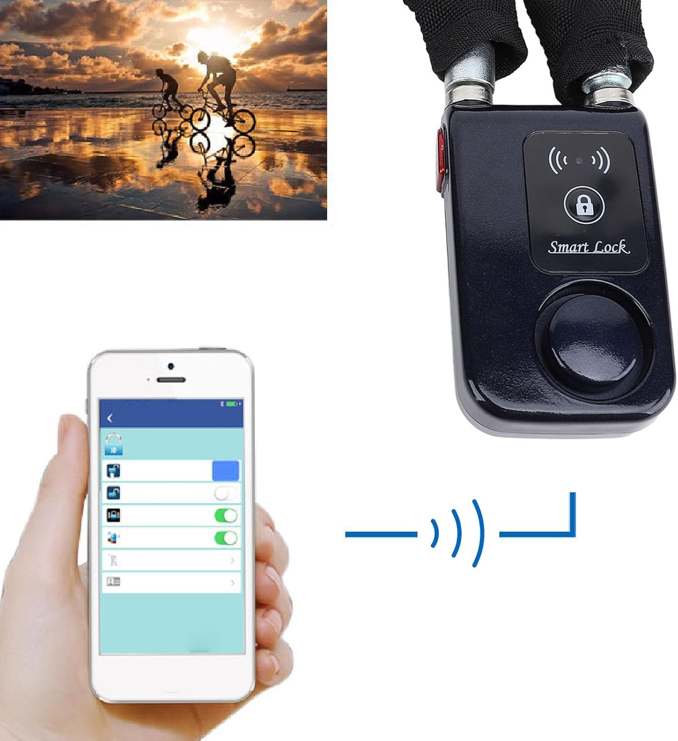 Bluetooth Chain Lock, APP Control Bike Lock with Vibration Alarm Function, Waterproof Keyless Lock, Anti-Theft, Smart Chain Lock for Bike, Motorcycle, Door & Gate (Blue) - Red image number 2