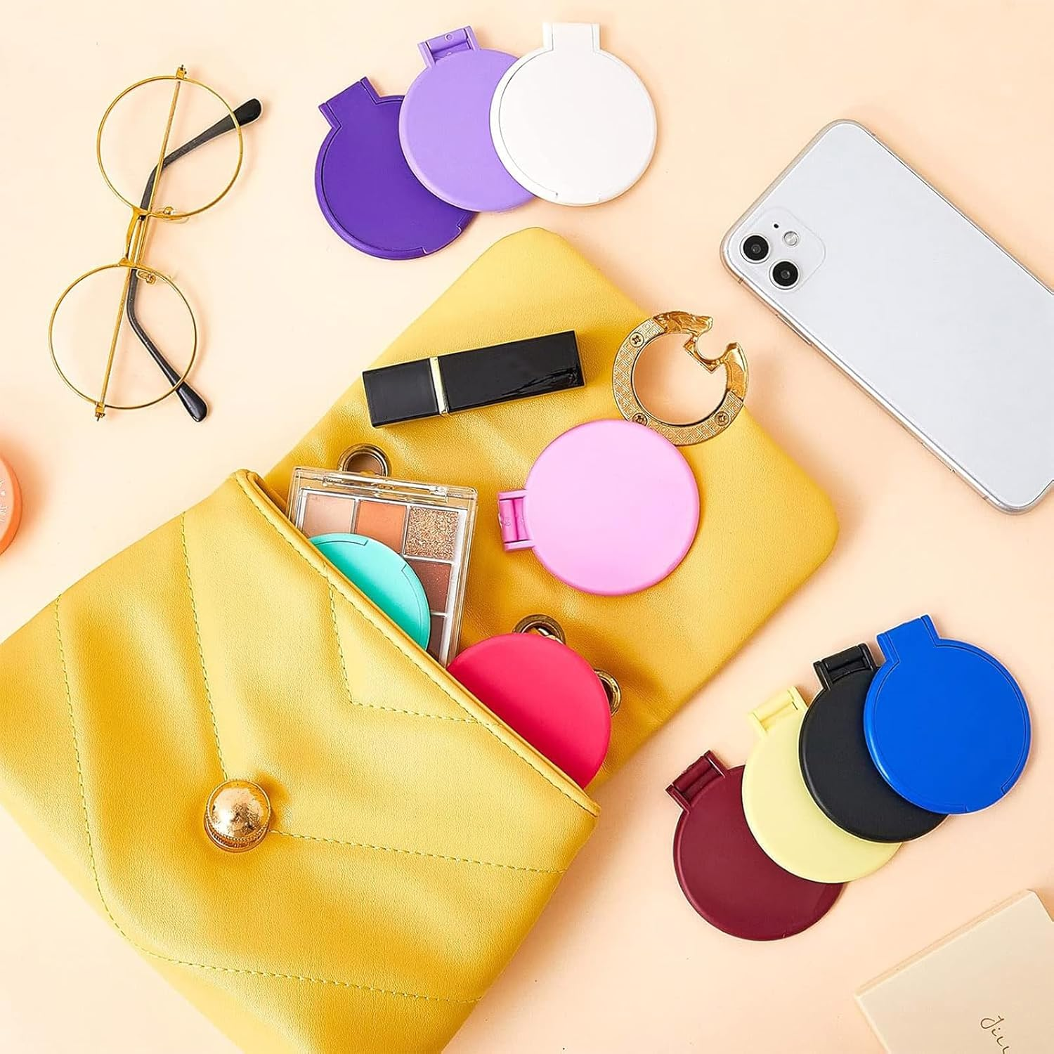 Juexica 180 Pcs Compact Mirror Bulk for Women Mini Folding Mirror Portable Pocket Makeup round Small Vintage Travel for Cosmetic Purse Bag Gifts Mom Daily Use (Classic Colors) - 180, 10 Colors image number 2